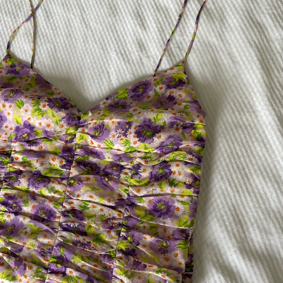 Zara Purple and Yellow Floral Ruched Crop Camisole Sleeveless Top - Picture 2 of 8